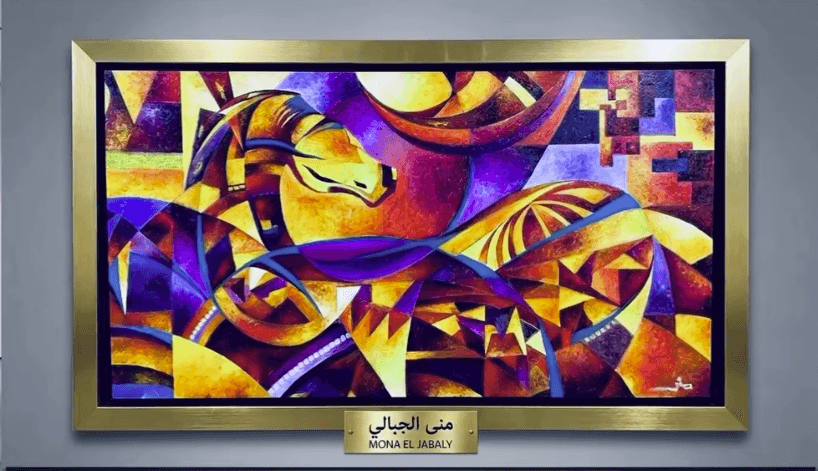 Golden Stride — cubist-style painting of a horse by Joykenda Fine Arts