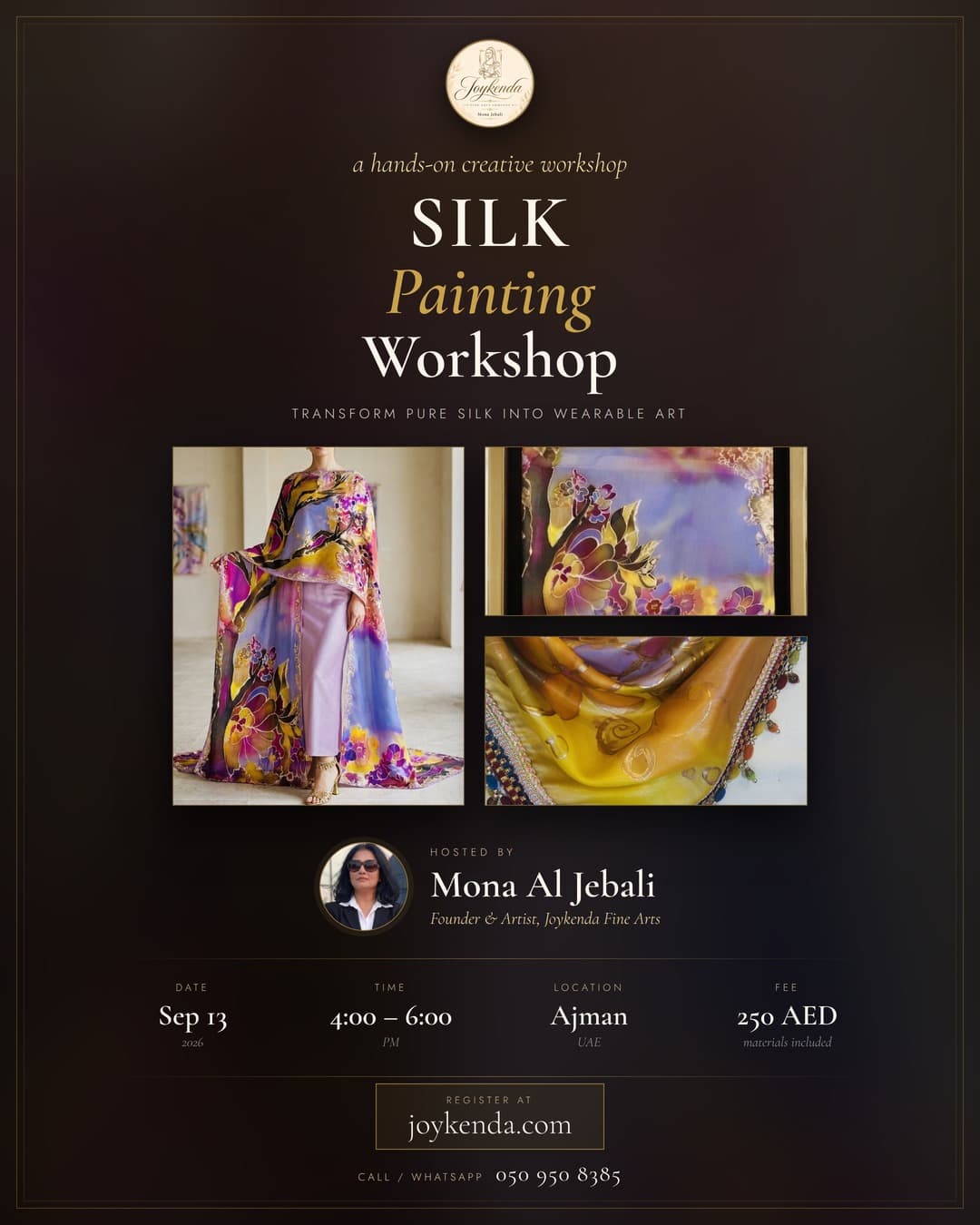 Silk Painting Workshop with Mona Al Jebali — Sunday, Sep 13, 2026, 4-6 PM, Ajman